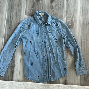 Loft jewel accent denim shirt. Size XSP.